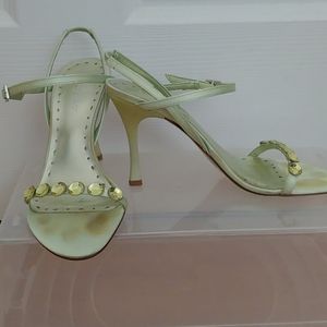 BCBG Satin bejeweled light green sandals